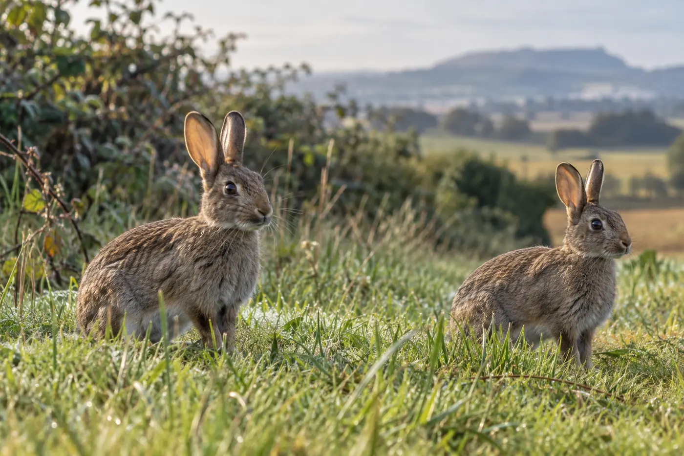 Wild rabbits in Scottish grassland